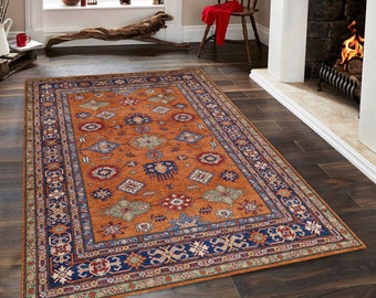 Turkish Rugs 5x8, Traditional Rugs 4x6, Orange Area Rug 5x8, Cotton Rug, Eastern Style Rug, Kilimway Rug, Living Room Rug 5x8, Boho Rug