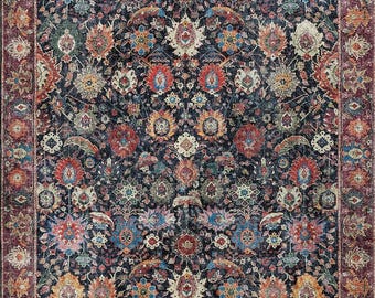 Area Rug 6x9, Turkish Rug 5x8, Oriental Vintage Style Washable Colorful Carpet for Living Room Rustic Bedroom