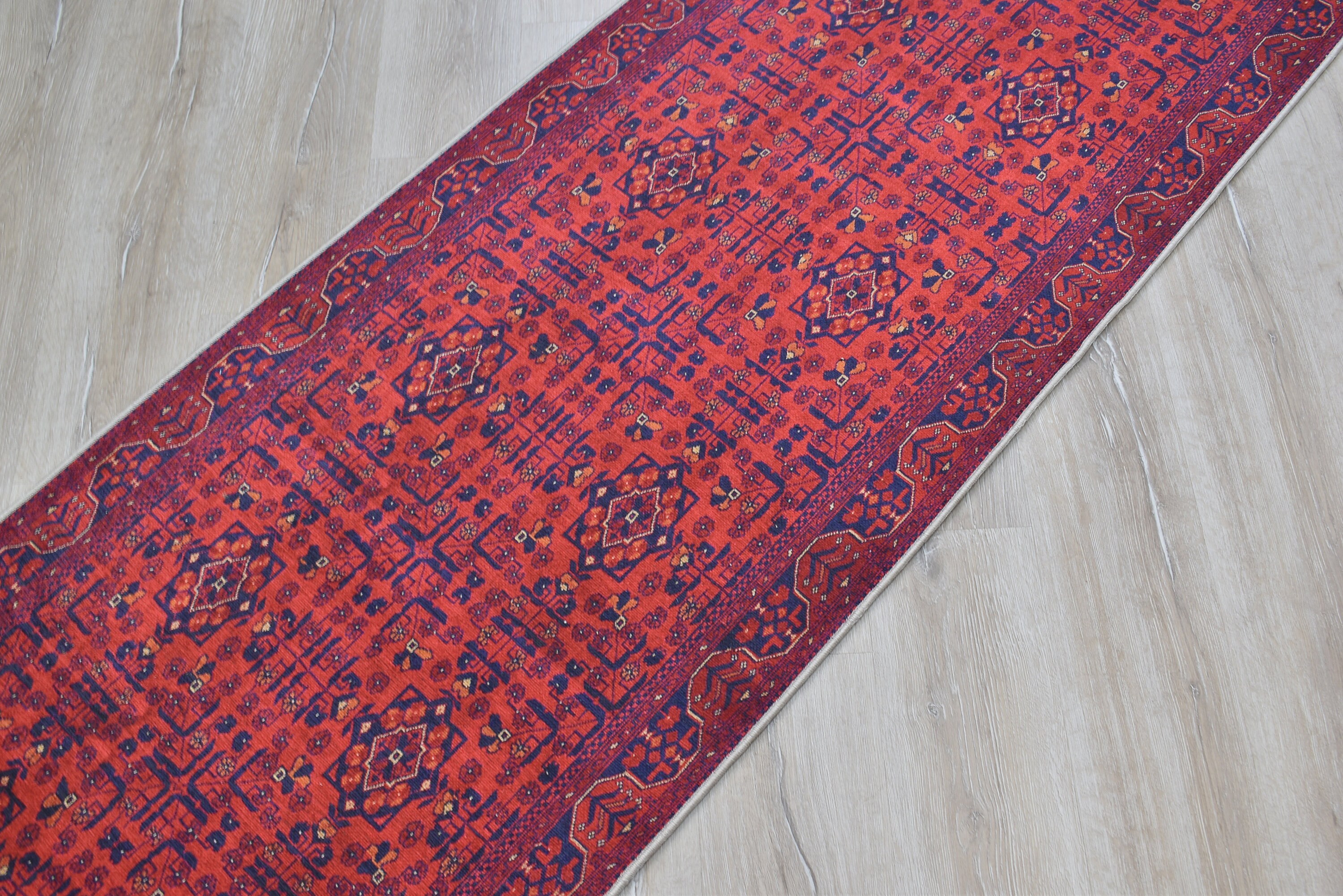 Red Afghan Runner Rug Red and Dark Blue Runner Rug for Etsy