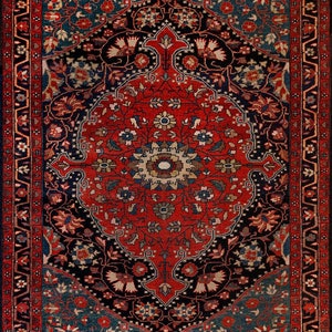 Orientalischer Teppich in Medaillon-Rot, rustikal, Mitte des Jahrhunderts, modern, klein, groß, übergroß, rot, dunkelblau, Teppich für Wohnzimmer, Schlafzimmer, Esszimmer