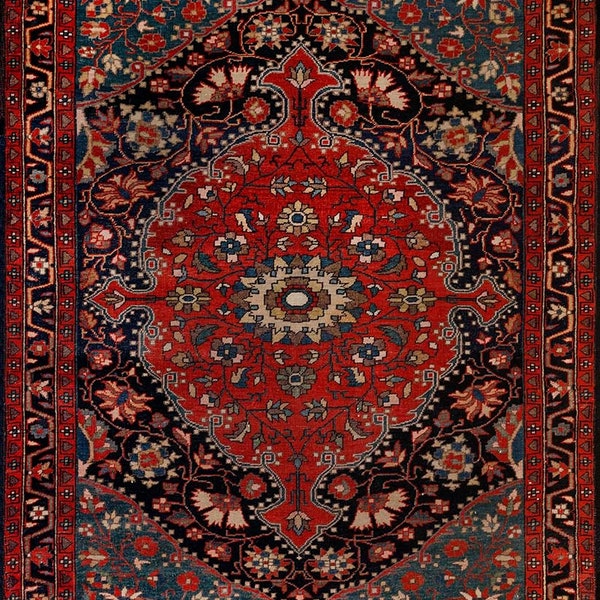Oriental Medallion Red Area Rug Rustic Mid Century Modern Small Large Oversize Red Dark Blue Carpet Rugs for Living room Bedroom Dining Room