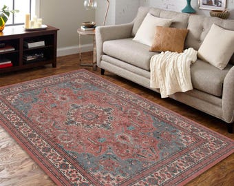 Rugs 5x8, Area Rug 4x6, Traditional Rug 6x9, Oriental Rug, Easy to Clean Rug, Washable, Boho Vintage Looking Rug Turkish Ethnic Medallion