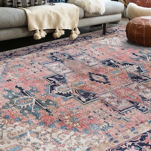 Pink Rug, Area Rugs, Vintage Pink Persian Rug, Heriz Rug, Pink Turkish Area Rug, Oriental Rug, Pink Runner Rugs, Kitchen Hallway Room Rug