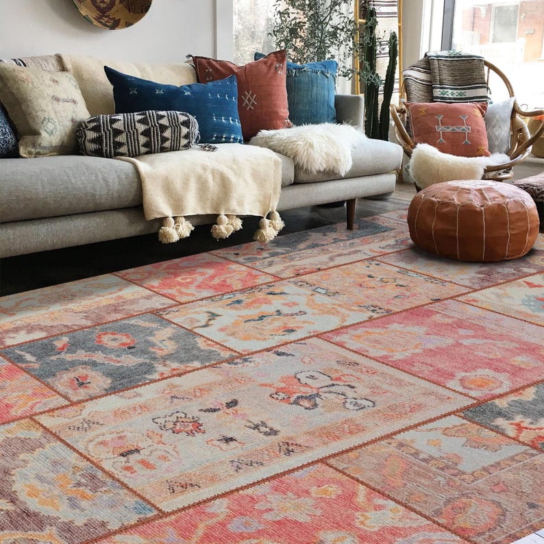 Traditional Rug 8x10, Area Rug 5x7, Turkish Rug 6x9, Oriental Rug, Multicolor Distressed Vintage Patchwork Style New Carpet - free shipping