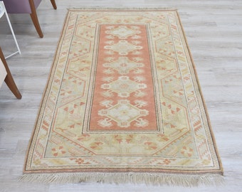 Vintage Rug, Beige Turkish Area Rug, Boho Rug, Wool Anatolian Oushak Carpet, Living Room Rug, Interior Rug, Pastel Rug, Home Decor, MA-454
