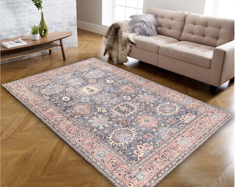 Tappeto rosa e blu, tappeti turchi in stile vintage e tappeti da corridoio, tappeto orientale, tappeto kilim in stile boho vintage per soggiorno