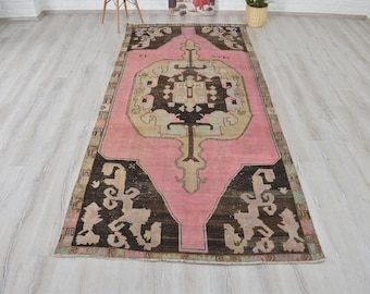 Tappeto turco, tappeto decorativo per la casa, tappeto boho, tappeto vintage, tappeto antico, tappeto effetto invecchiato, tappeto fatto a mano, tappeto per soggiorno, 3,3 x 1,5 metri, AYM120