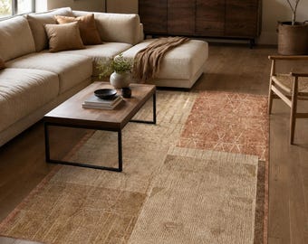 Geometric Rug: Beige, Terracotta, Brown Modern Farmhouse Home Decor