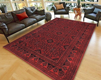 Red Vintage Style Area Rug, Turkish Rug, Easy to Clean Carpet by Kilimway
