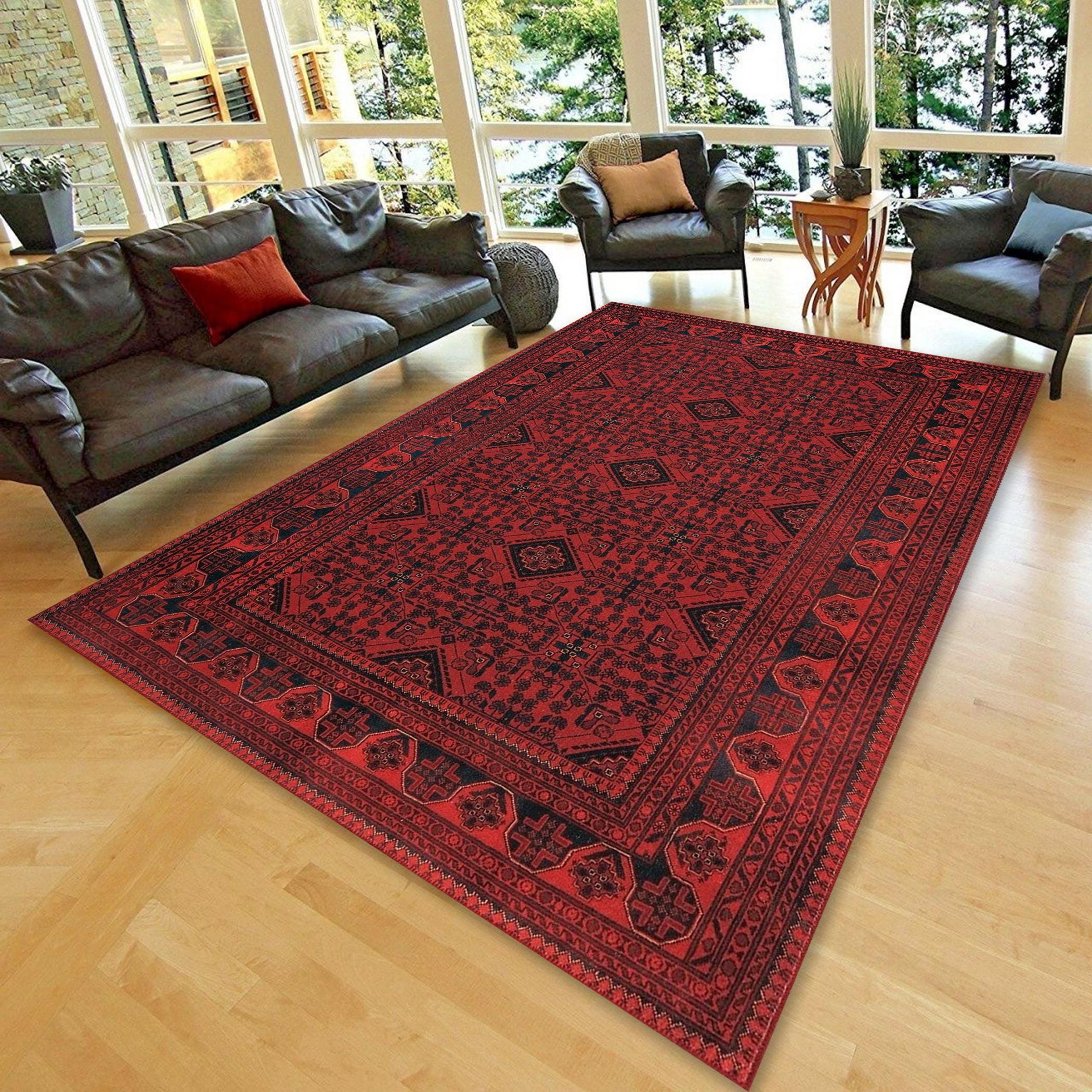 Red Afghan Rug 8x10, Afghan Rug 5x8, Red Rug 6x9, Area Rug