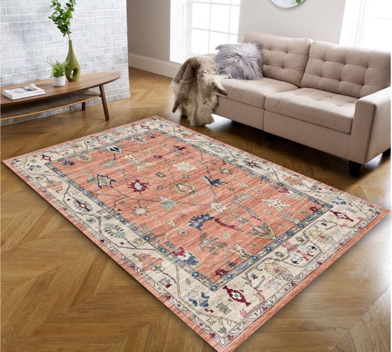 OUSHAK Rugs 4x6, Turkish Rug 5x8, Pinkish Orange Rug 6x9, Area