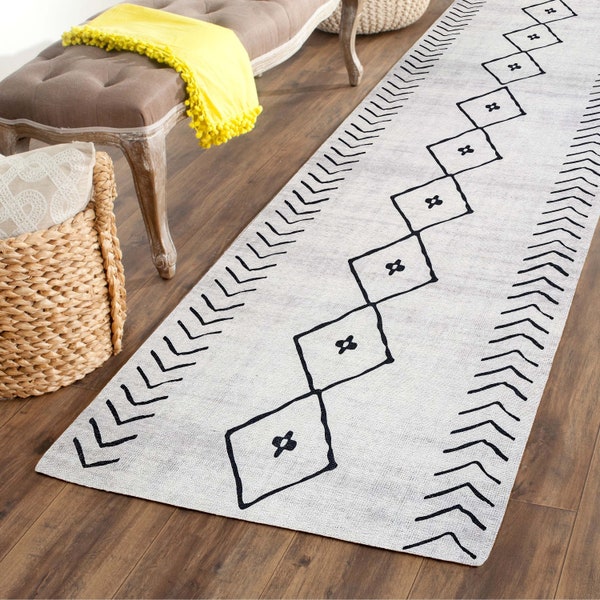 Runner Rug, Boho Runner Rug, Aztec Farmhouse Runners Rugs Hallway Rug Boho Chic Ivory Color Rug Entryway Extra Long Rug Narrow Runner Rug