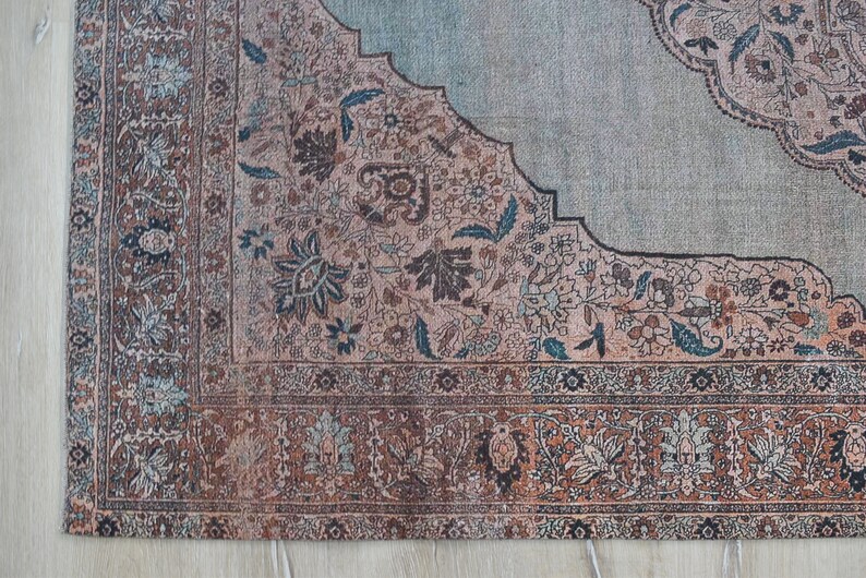 Farmhouse Rug Stone Color Rug Blue and Green Distressed Etsy