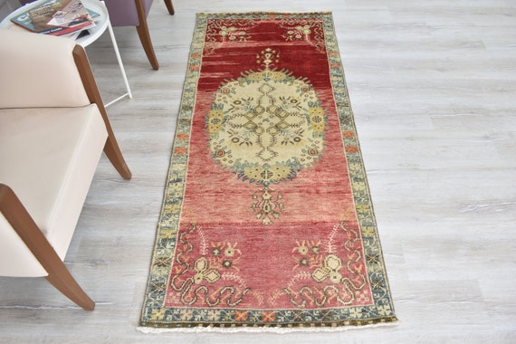 Unique Rug, Pink Turkish Rug, 2'7"x6'5", Anatolian Rug, Faded Rug, Home Decor, Oushak Rug, Vintage Pinkish Red Oushak Rug, SA-126
