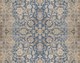 Kilimway Blue Area Rug, Pastel Vintage Oushak Blue Beige Floral Rugs for Living Room Boho Bedroom Dining Room Kitchen Bathroom Home Entrance