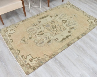 Tappeto 4x7 Vintage, Tappeto Rosa Chiaro, Tappeto Casale, Tappeto Neutro, Tappeto Turco, Tappeto Colore Tenue, Tappeto Pastello, Tappeto Oushak, Tappeto fatto a mano, MA-493