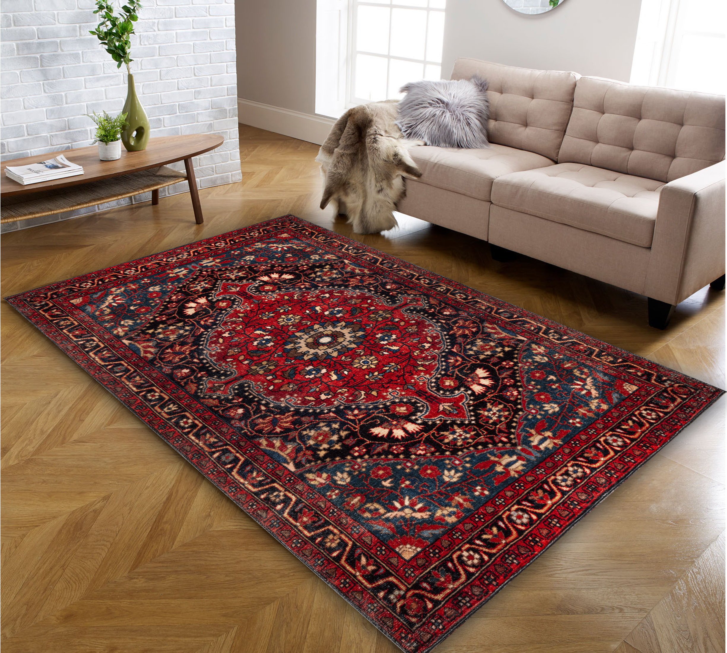 Oriental Medallion Red Area Rug Rustic Mid Century Modern Small Large ...
