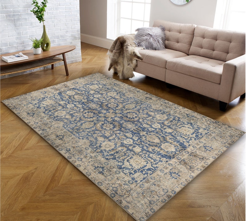 Fairview Spring Blue Rug Kilimway Blue Area Rug, Pastel Vintage Oushak Blue Beige Floral Rugs ...