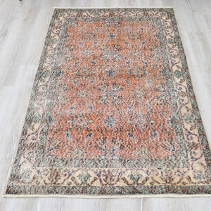 Handmade Vintage Rug, 3'8"x6'4", Turkish Rug, Oushak Rug, Anatolian Rug, Orange Rug, Floral Rug, Runner Rug, Bedroom Rug, MA-400 image 3