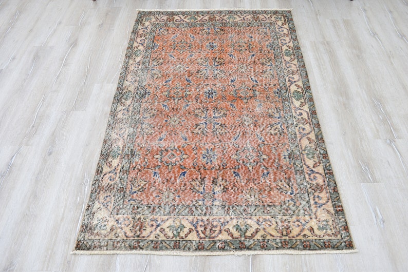 Handmade Vintage Rug, 3'8"x6'4", Turkish Rug, Oushak Rug, Anatolian Rug, Orange Rug, Floral Rug, Runner Rug, Bedroom Rug, MA-400 image 3