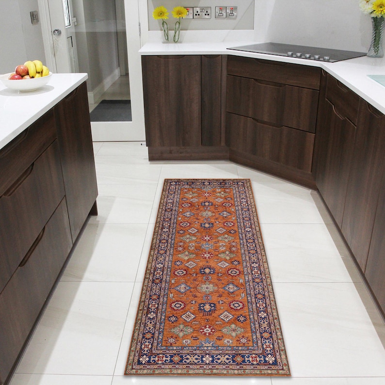 Turkish Runner Orange Entryway Runner Rug Washable Non slip Staircase Runner Rug, Bathroom Kitchen Hallway Rugs free shipping rug image 5