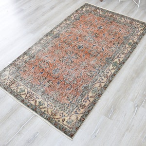 Handmade Vintage Rug, 3'8"x6'4", Turkish Rug, Oushak Rug, Anatolian Rug, Orange Rug, Floral Rug, Runner Rug, Bedroom Rug, MA-400 image 5