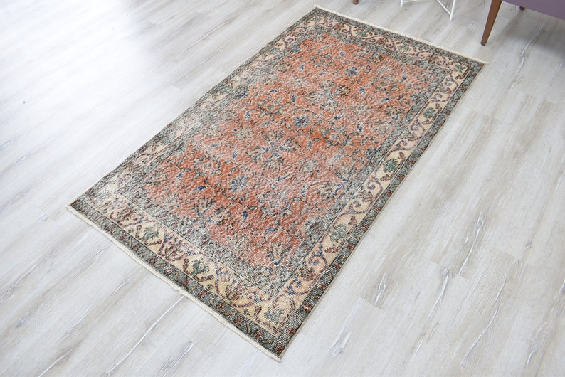 Handmade Vintage Rug, 3'8"x6'4", Turkish Rug, Oushak Rug, Anatolian Rug, Orange Rug, Floral Rug, Runner Rug, Bedroom Rug, MA-400 image 5