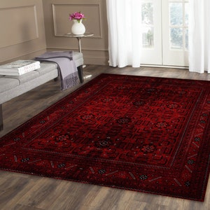 Red Plaid Rug 4x6 Dark Red Area Rug 4x6, Oriental Rug 5x8, Traditional Rug 6x9, Area Rug ...