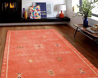 Area Rug, Vintage Burnt Orange Coral Kitchen Bedroom Living room rugs authentic decor rug entryway rug boho decor new & easy to clean carpet