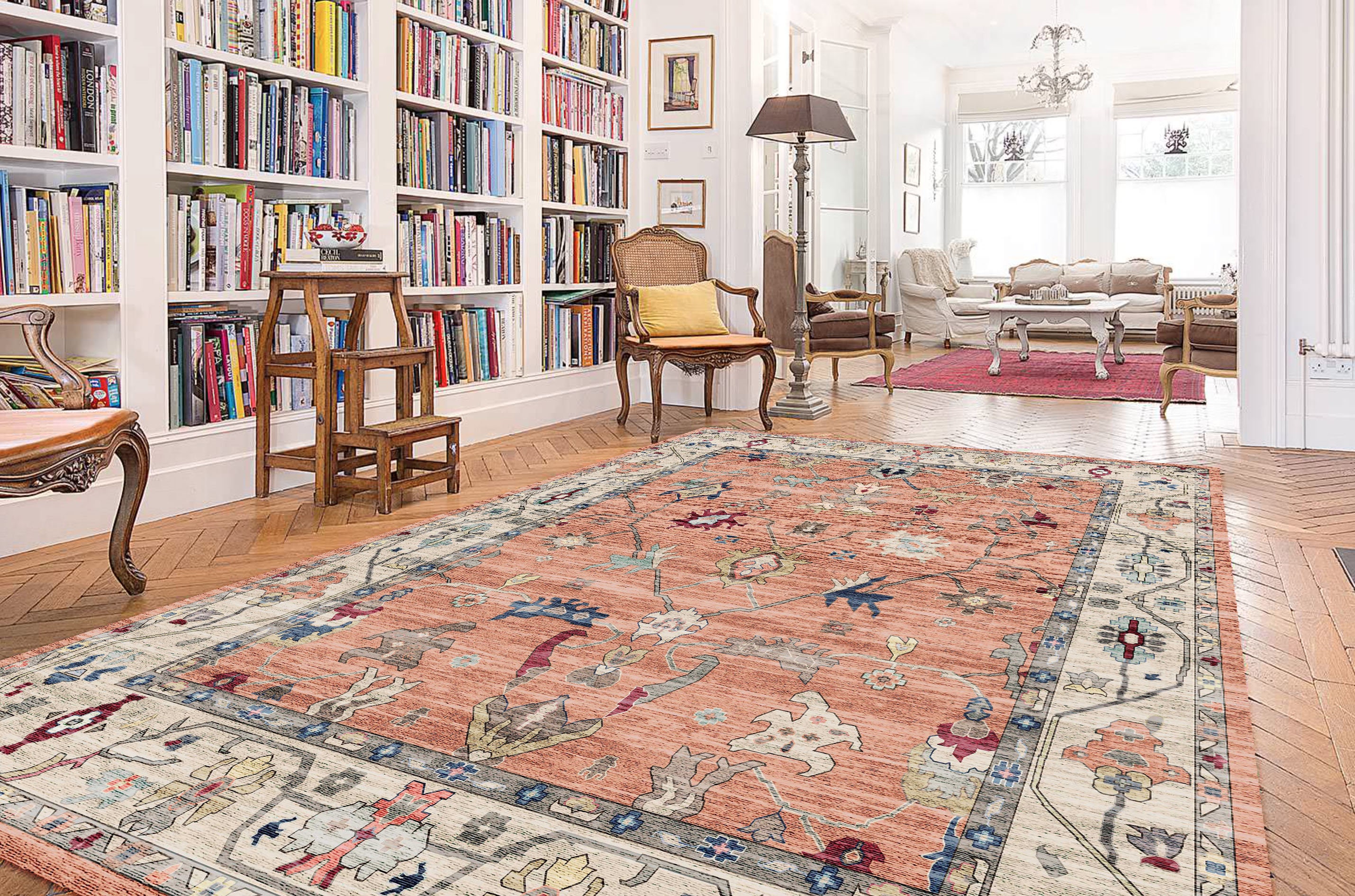 acohug＊ Oushak rug メダリオン　トルコラグ　86×58 OUSHAK Rugs 4x6, Turkish Rug 5x8, Pinkish Orange Rug 6x9