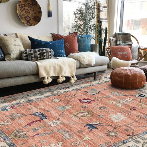 OUSHAK Rugs 4x6, Turkish Rug 5x8, Pinkish Orange Rug 6x9, Area