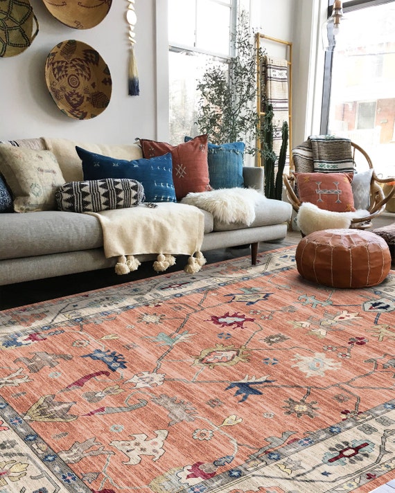OUSHAK Rugs 4x6, Turkish Rug 5x8, Pinkish Orange Rug 6x9, Area