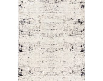 Extra Wide Large Hallway Kitchen Runner Rug and Area Rug Abstract Cream and Gray Non Skid Rubber Back for Slippery Floors | CUSTOM SIZE RUG