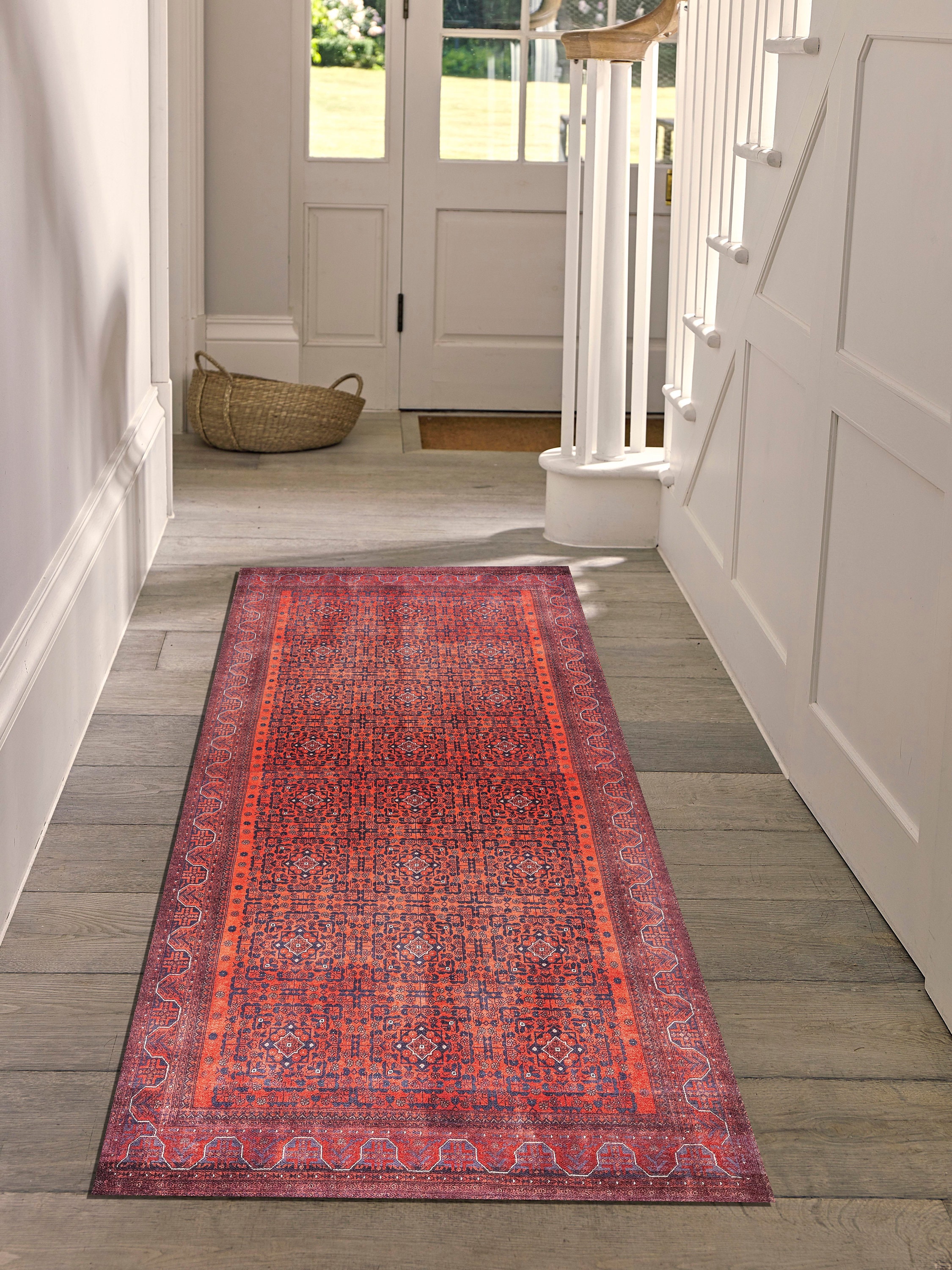 Red Runner Rug, Afghan Rug, Faded Rug, Antique Looking Runner Rug ...