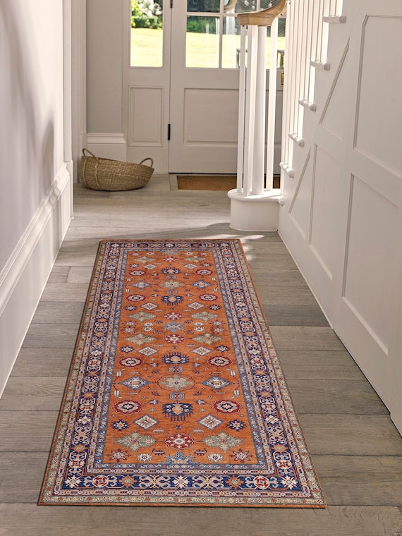 Turkish Runner Orange Entryway Runner Rug Washable Non slip Staircase Runner Rug, Bathroom Kitchen Hallway Rugs free shipping rug