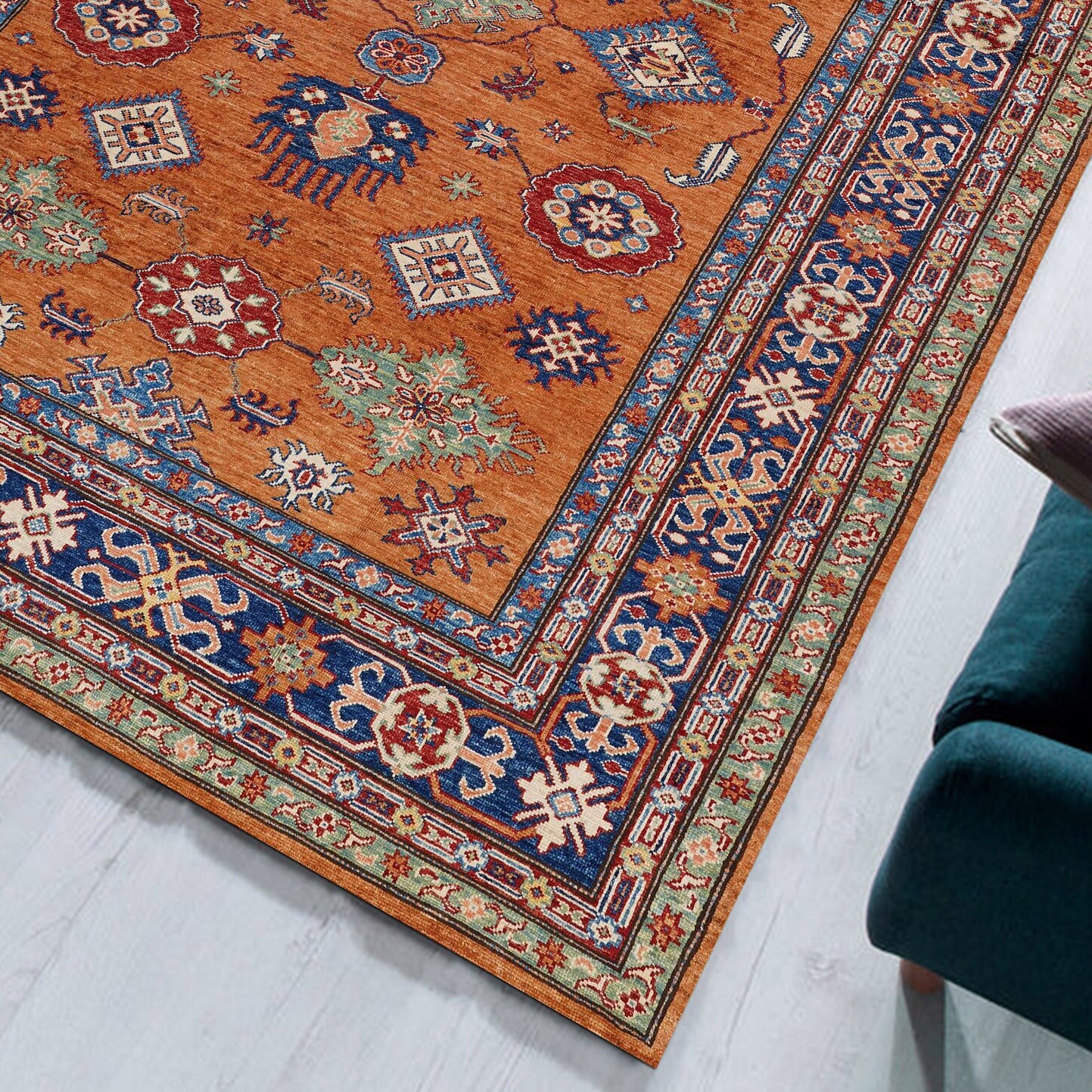 Turkish Rugs 5x8, Traditional Rugs 4x6, Orange Area Rug 5x8, Cotton Rug ...