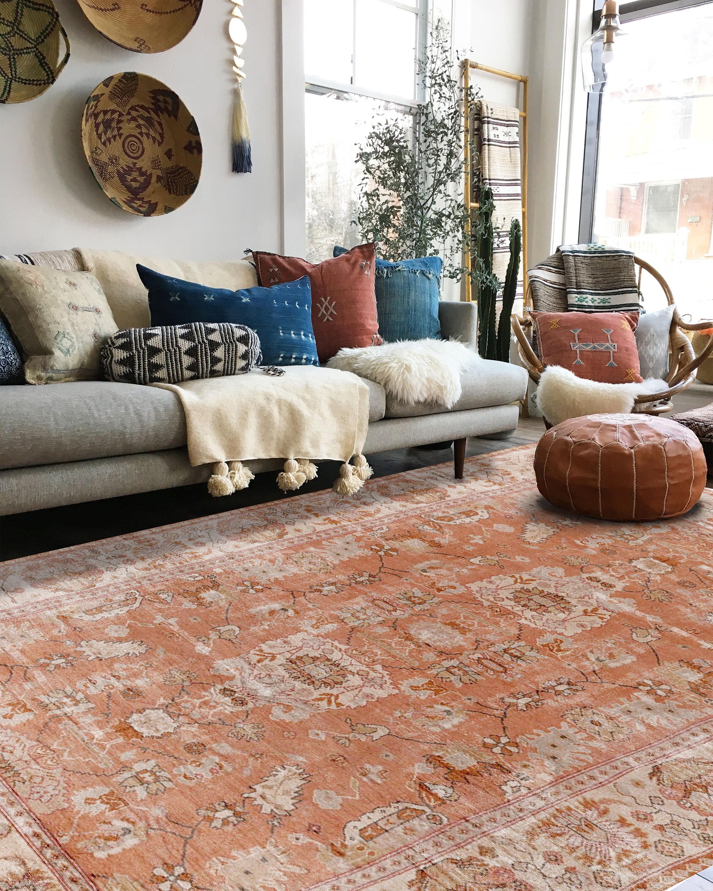 Turkish Rug, Faded Rug, Coral Color Rug, Oushak Rug, Area Rug 4x6
