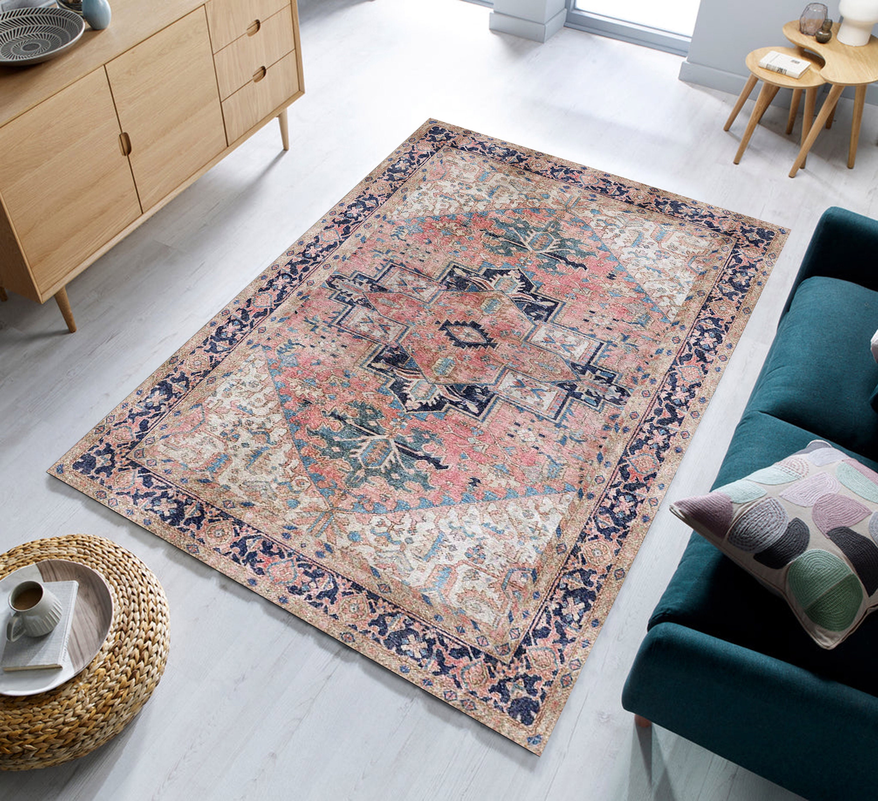 Pink Rug Area Rugs Vintage Pink Persian Rug Heriz Rug Pink Etsy