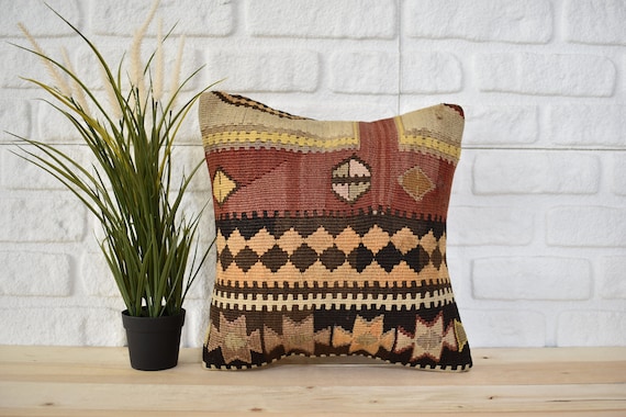 Handmade Kilim Pillow 16x16 Ethnic Kilim pillow cover 16x16 40x40cmOld | Etsy