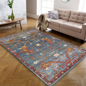 Blue Oushak Rug Kilim Oushak Area Rugs and Small Oushak Runner Rug, Tiny Oushak Doormat Rug, 2x3 Turkish Oushak Rug 3x5 - 4x6 - 5x8 Area Rug
