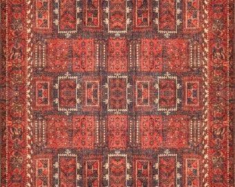 Alfombra de área Kilimway, alfombra ecléctica alfombra geométrica 5x8 alfombra afgana roja 6x9 entrada dormitorio cocina 4x6 vestíbulo alfombra suave sedosa alfombra de bienvenida regalo