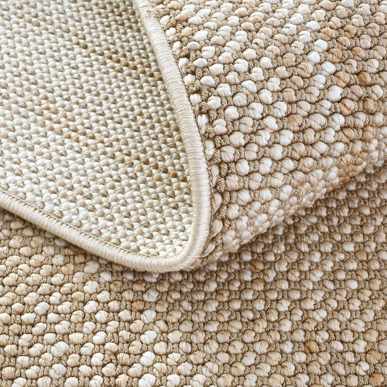 neutral beige area rug with unique woven technique
