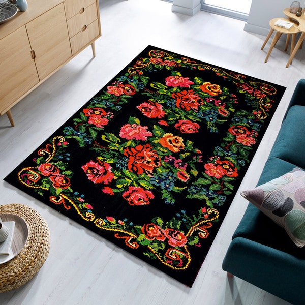 Turkish Rugs, Floral Rug, Machine Washable Area Rug for Living Room, Bedroom, Bathroom, Kitchen, Home Decor, Floor Decoration Carpet Mat