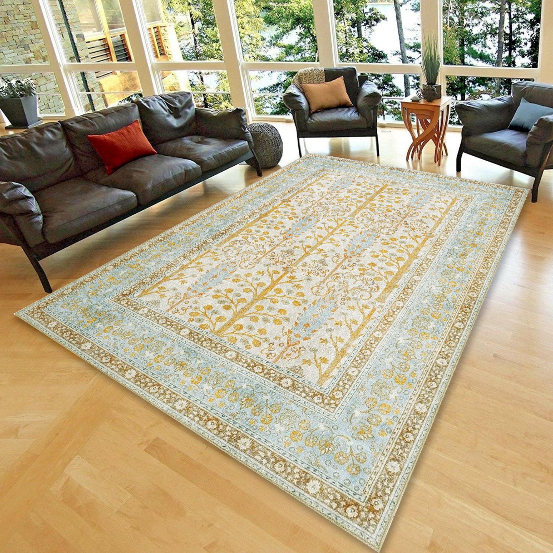 MIYOSHI RUG FLOWER CHAIR RUG BLUE YELLOW MIYOSHI RUG – Playful