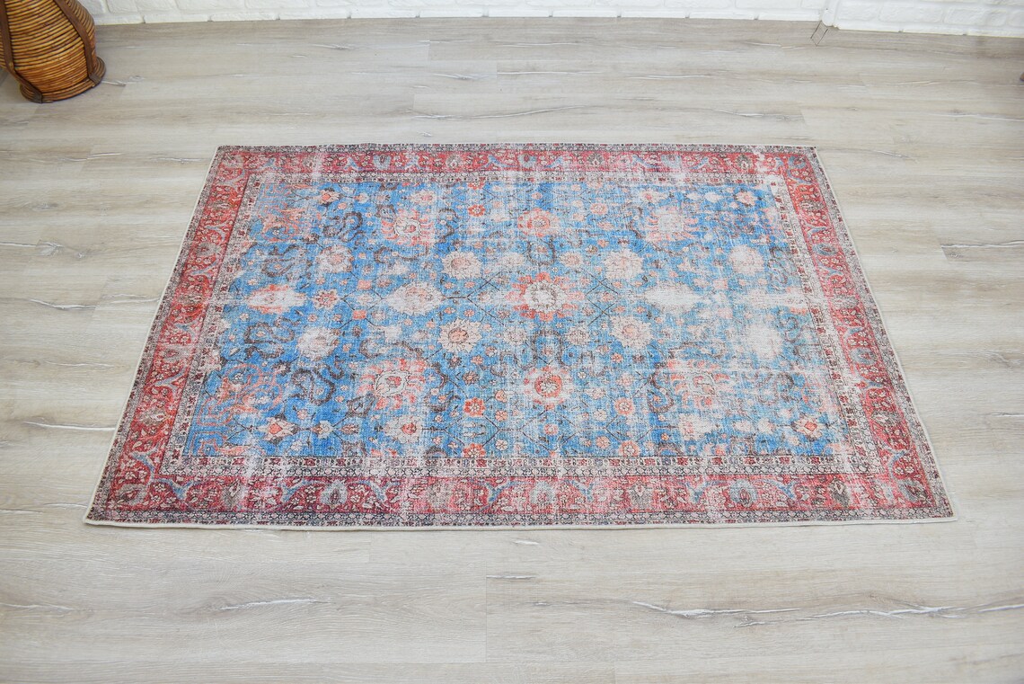 Turkish Rug Faded Rug Navy and Light Blue Vintage Rug for Etsy