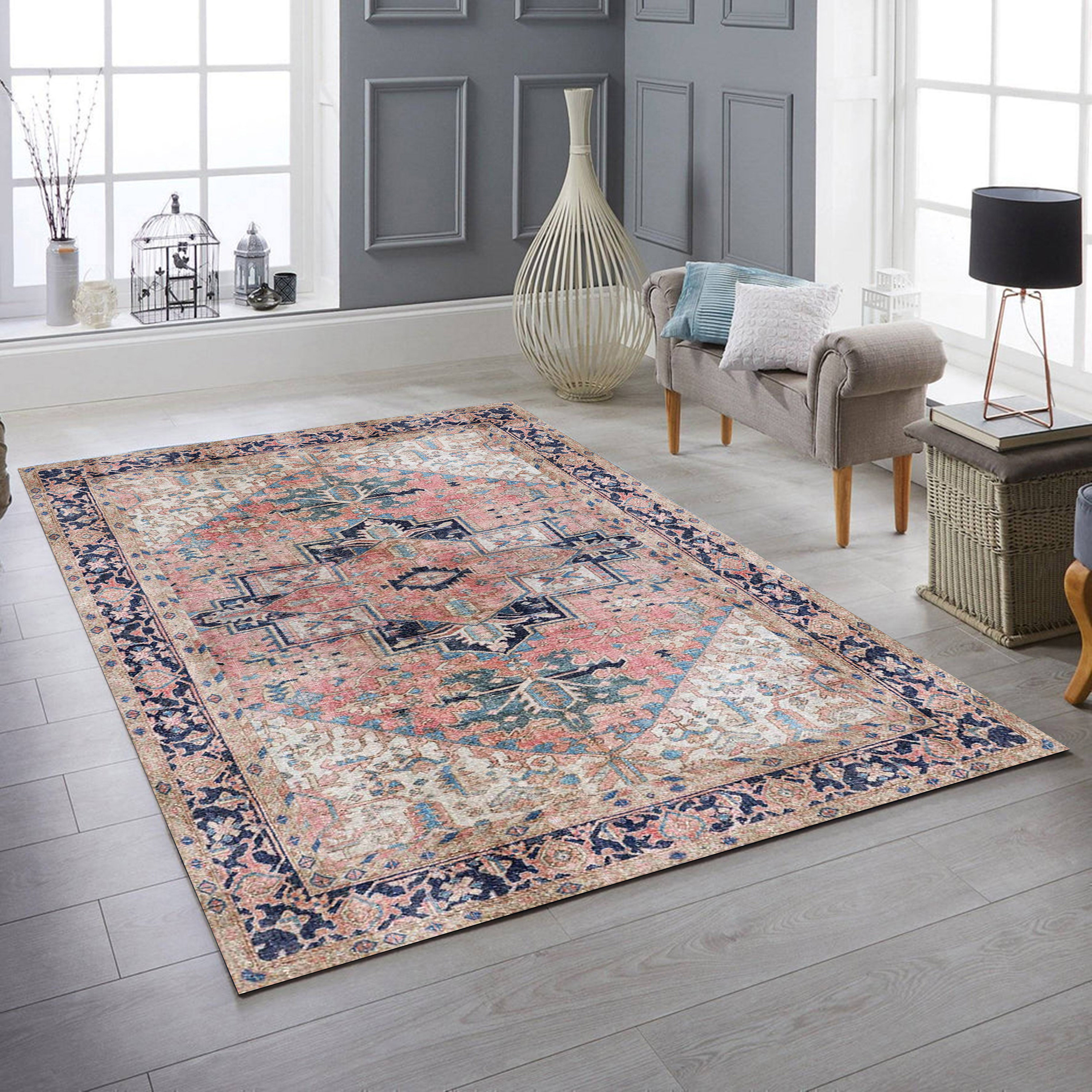 Pink Rug Area Rugs Vintage Pink Persian Rug Heriz Rug Pink Etsy