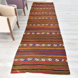 Handmade Runner Rug, Kilim Rug, 3&#39;7&quot;x12&#39;9&quot;, Long Runner Rug, Vintage Oushak Rug, Turkish Runner Rug, Boho Vintage Rug, KLM-42