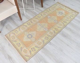 Tappeto turco, Tappeto vintage, Tappeto Oushak, 2.5x6ft, Tappeto fatto a mano, Runner Tappeto, Tappeto Peach Orange, Tappeto corto, Tappeto pastello, Tappeto morbido, SA-127