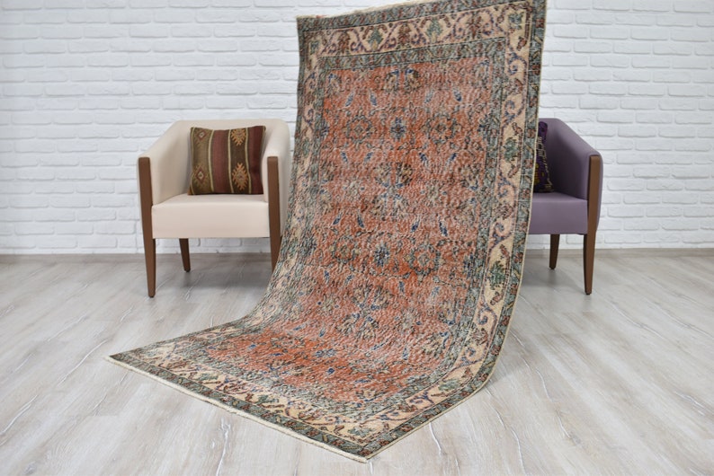 Handmade Vintage Rug, 3'8"x6'4", Turkish Rug, Oushak Rug, Anatolian Rug, Orange Rug, Floral Rug, Runner Rug, Bedroom Rug, MA-400 image 2