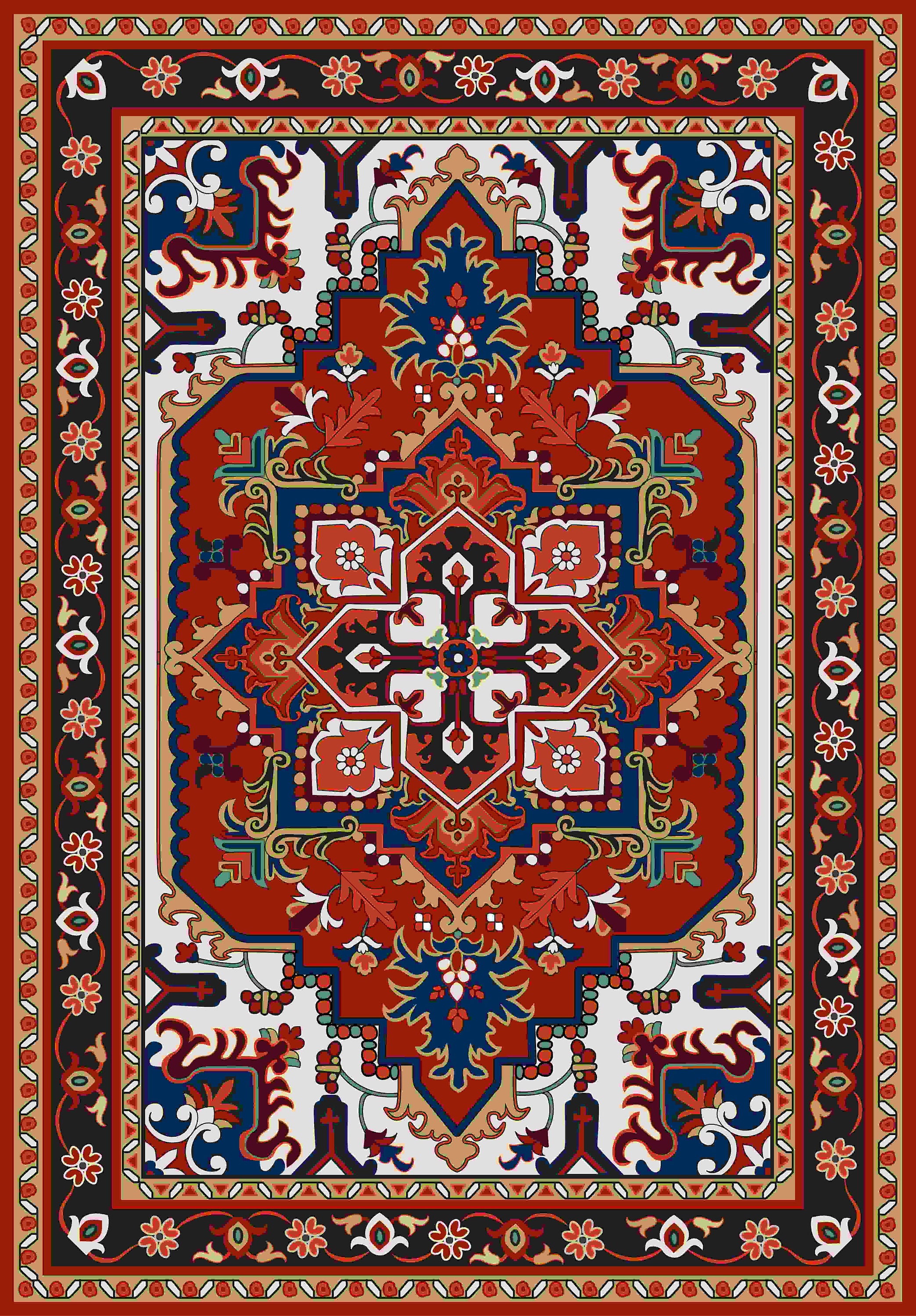 Oriental Medallion Red Area Rug Rustic Mid Century Modern